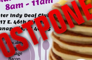 thumbnail picture of a poster showing pancakes and some text for March 21, 2020 and postponed on it